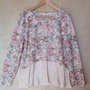 LC Lauren Conrad Floral Lightweight Sweater With A Pleated Chiffon Layered Look